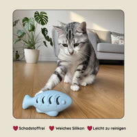 Silicone snack fish for cats – an intelligence toy and feeder to combat boredom.